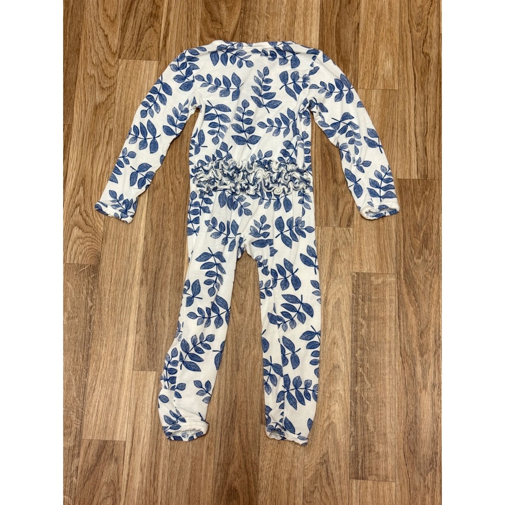 Spearmint Love Blue Leaf Bamboo Viscose Ruffle Zipper Footless Sleeper 18-24M - Picture 3 of 3